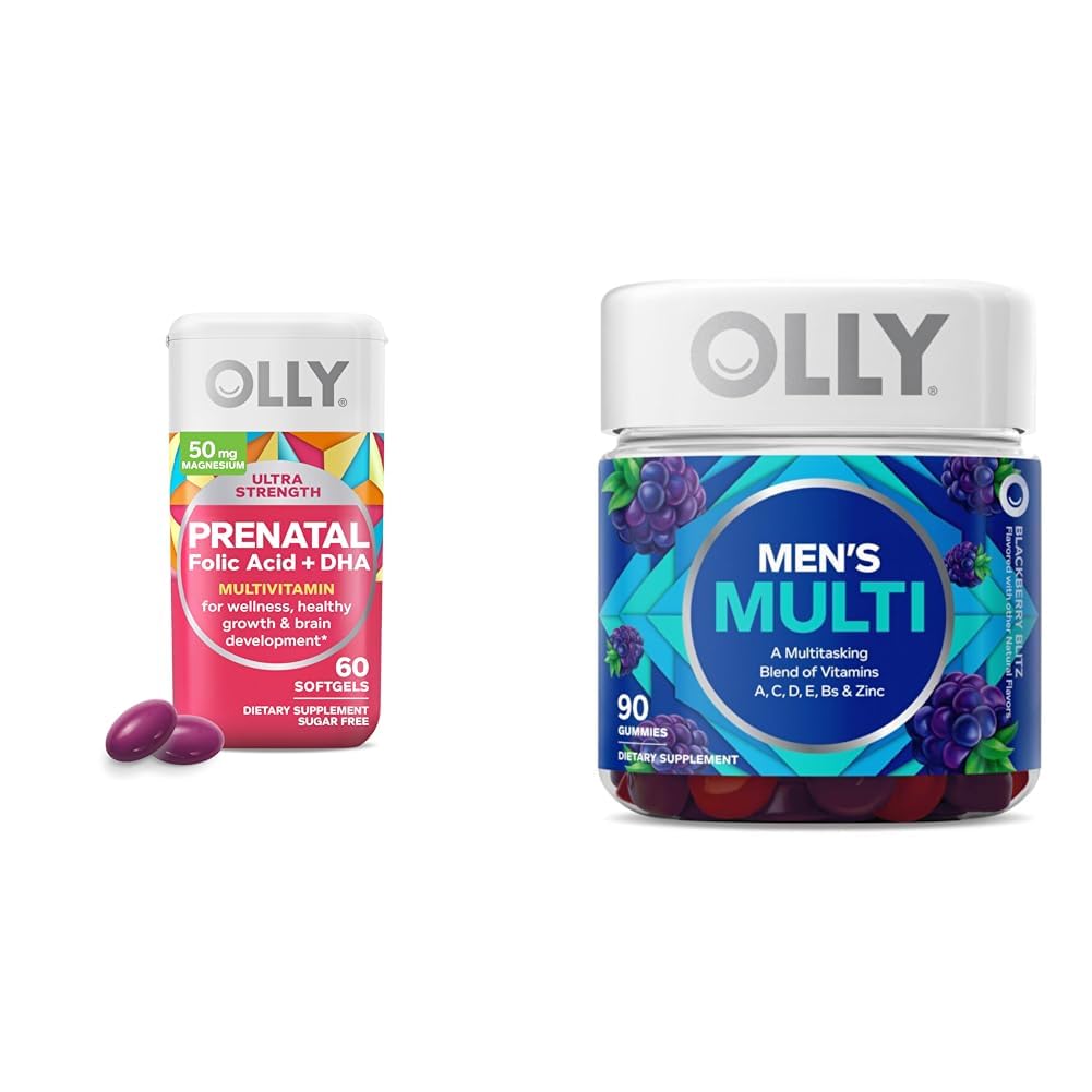OLLY Prenatal Multivitamin Softgels a pánské Multivitamin Gummy Vitamíny Bundle, 60 a 90 Počet