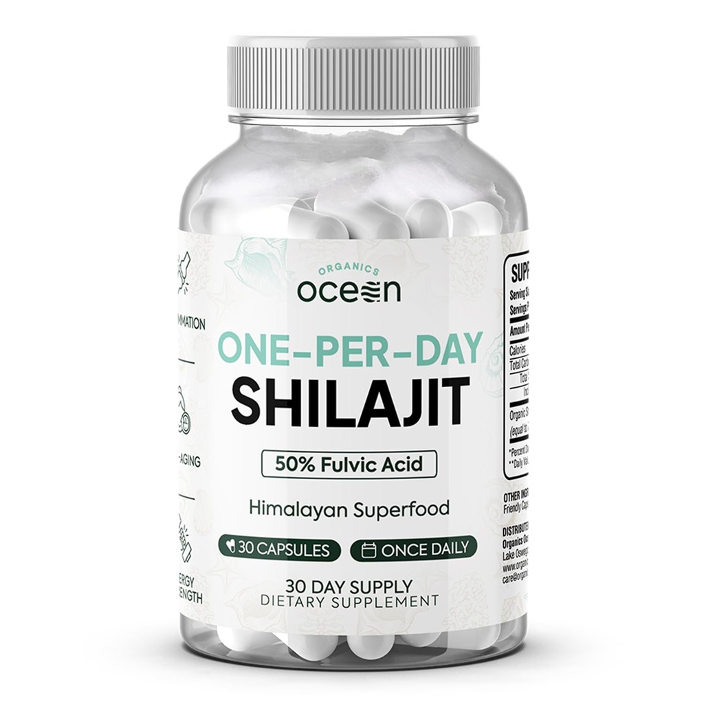 Organics Ocean One- Per- Day Shilajit pro muže a ženy - Přírodní Shilajit dodatek pro Age- Vzpírání, síla kostí, Hormon Podpora a další - 30 Shilajit Kapsle