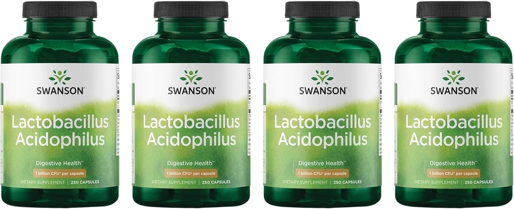 Swanson Lactobacillus Acidophilus - Probiotický dodatek podporující stravitelné zdraví s 1 miliardou CFU per Capsule - Promotes Bowel and GI Tract Health - (250 Kapsle) 4 Pack