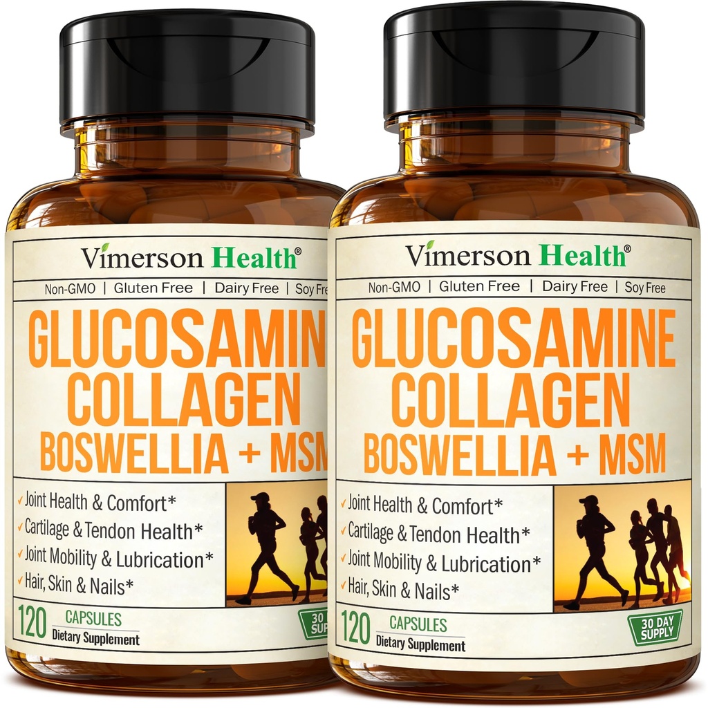 Glucosamine Chondroitin MSM s hydrolyzované kolagen Peptidy - Společná podpora dodatek s Quercetin, Bromelain & Bohwellia Extract - Kolagen pilulky pro vlasové nehty - FSA Způsobilé 2 Pack