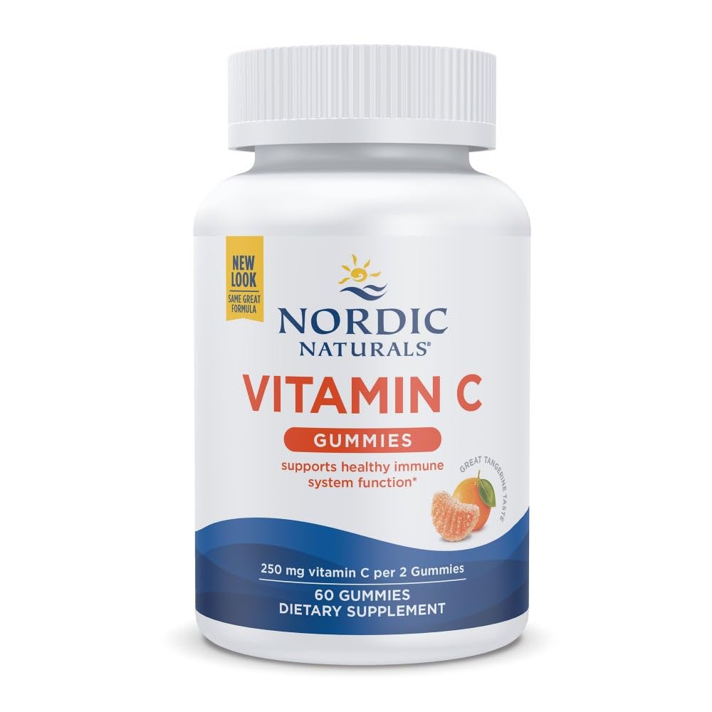 Nordic Naturals Vitamin C Gummies, Tart Tangerine - 60 Gummies - 250 mg Vitamin C - Imunitní podpora, Antioxidant Protection, Child Growth & Development - Non- GMO, Vegan - 30 Služeb