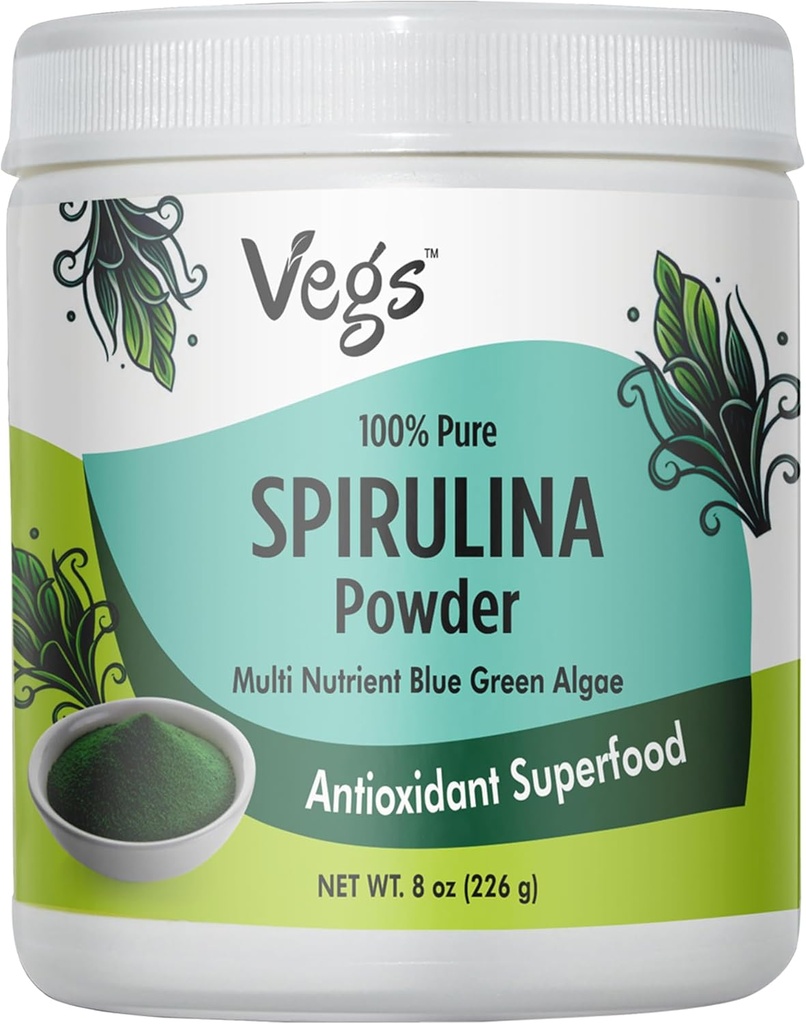 Organic Spirulina Powder - Blue Green Algae Plant- Based Superfood Blend - Antioxidant-Rich with chlorofyll, Vitamíny & Minerály pro čištění, Energy & Imunity Support - Vegan, Non- GMO - 8 oz