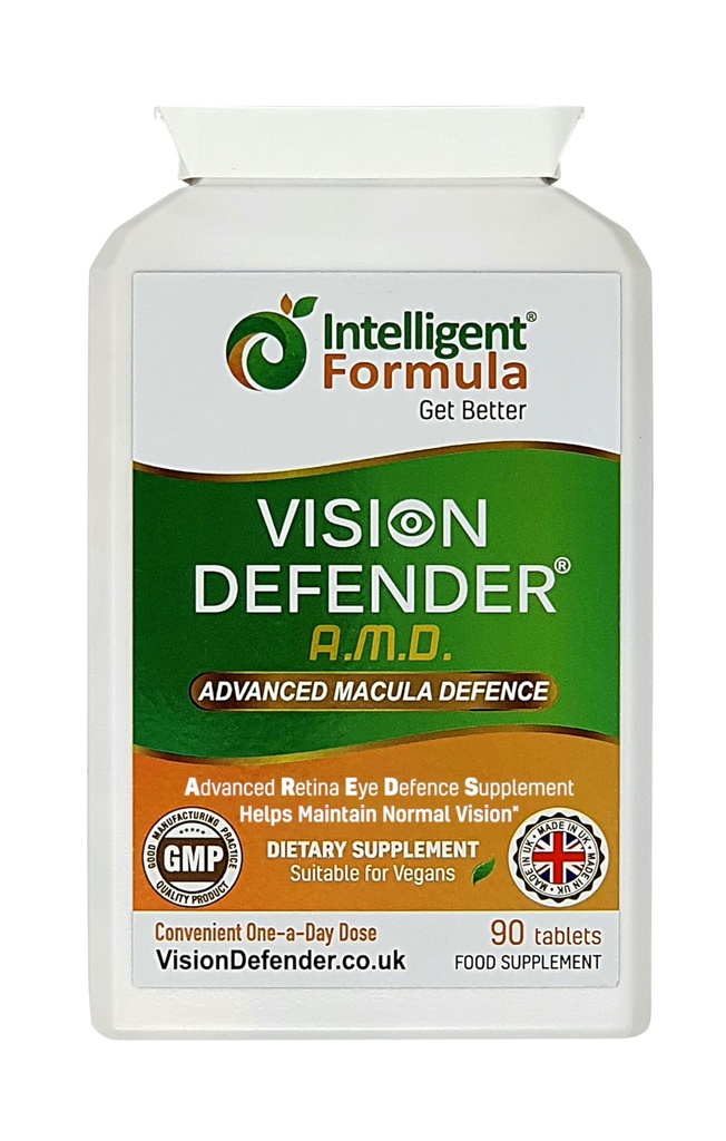 Vision Defender AMD AREDS2 Eye Vitamins - Exact AREDS 2 Formule s Lutein & Zeaxanthin, Vitamins C & E, Zinek 25 mg & Copper - Jednou denně Vegan Oční doplněk, 90 Tablety