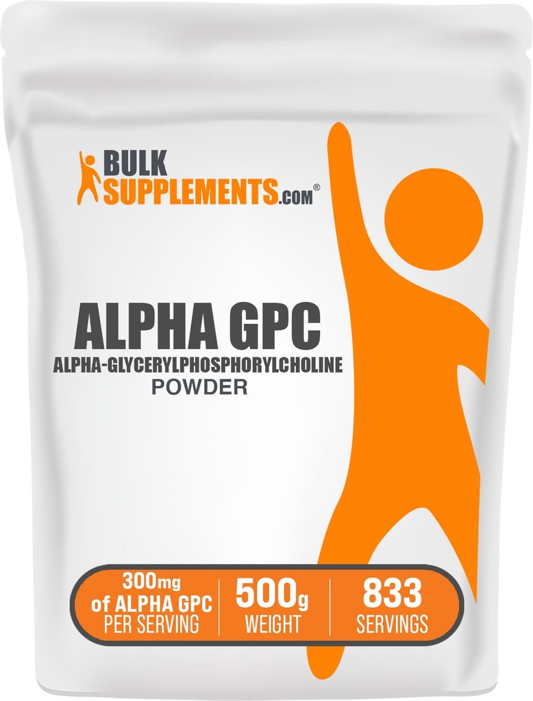 BulkSupplements.com Alpha GPC Powder - Cholin doplňky, Alpha GPC 300mg - Neochucené & gluten zdarma, 600mg na Serving, 500g (1,1 lbs) (balení po 1)