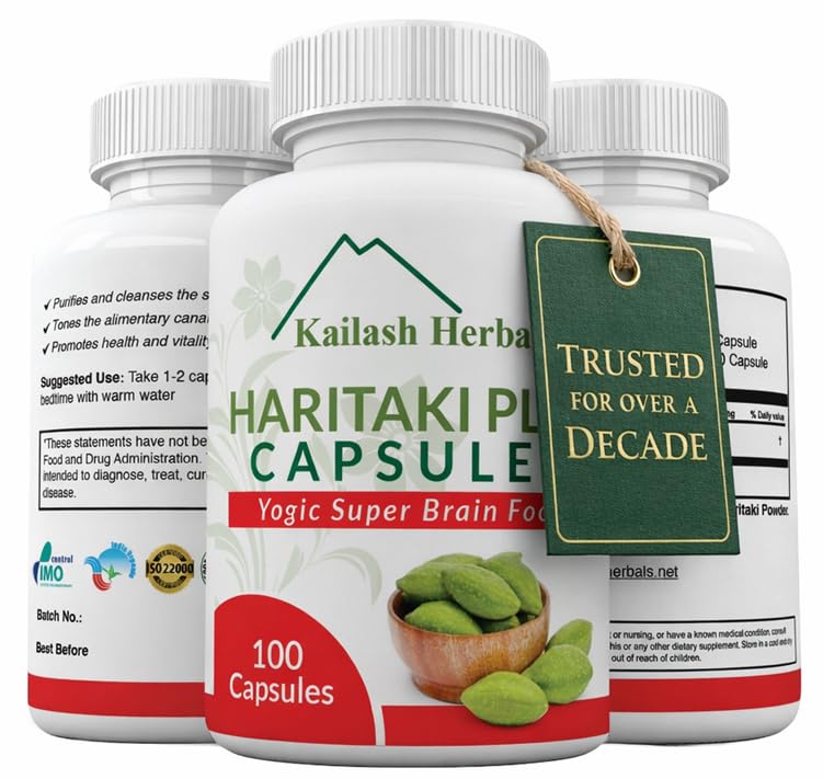 Organické Haritaki Kapsle - Zlepšuje stravení - Detoxifikace a omlazení - Udržuje Regularitu - Mozková funkce - 100 Kapsle Terminalia chebula creditor 124; Vegan, Non- GMO
