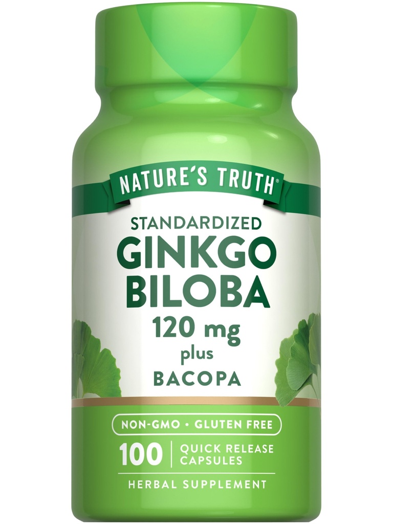 Nature 's Truth Ginkgo Biloba 120mg CLAS124; Plus Bacopa CLAS124; 100 Quick Release Capsle CLAS124; Standardizovaný extrakt CLAS124; Non- GMO a gluten zdarma dodatek