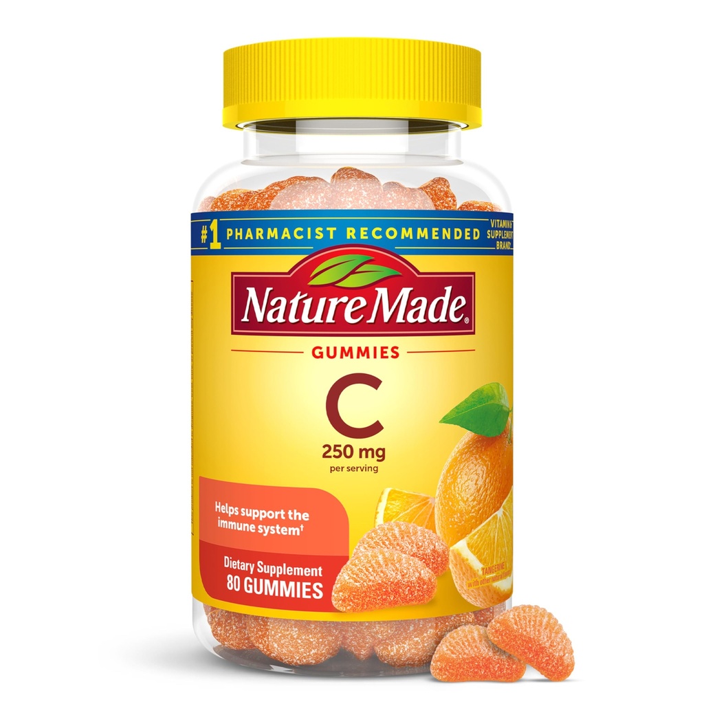 Nature Made Vitamin C 250 mg per Serving, Dietní dodatek pro imunitní podporu, Vitamin C Gummies pro dospělé, 80 Gummies, 40 Day Supply