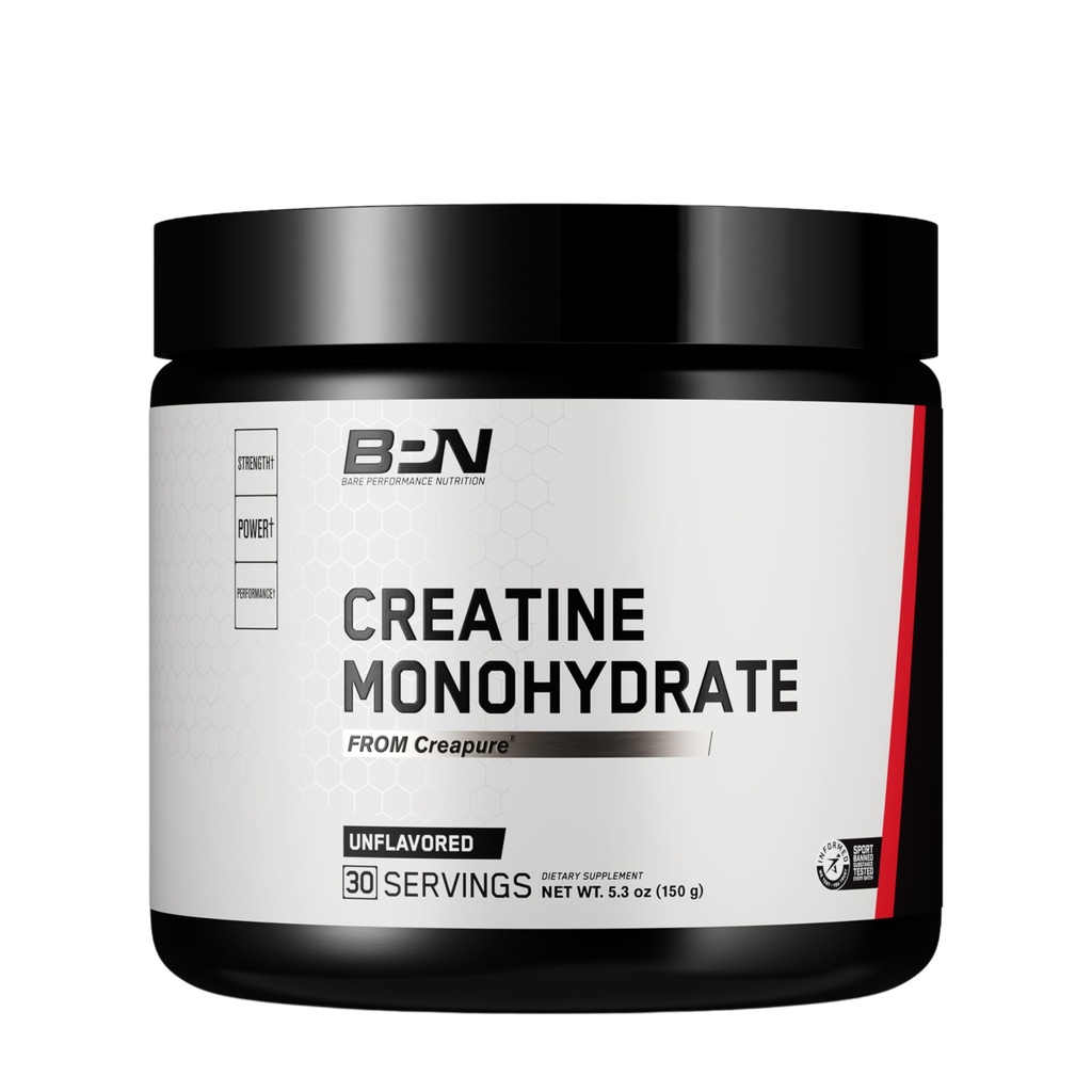 BARE VÝKONNOST VÝBĚR, BPN čistý kreatin Monohydrát Prášek od kreapure, 5g Creatin per Serving, Podporuje růst svalů, Neochucený Creatin prášek, 30 Služeb