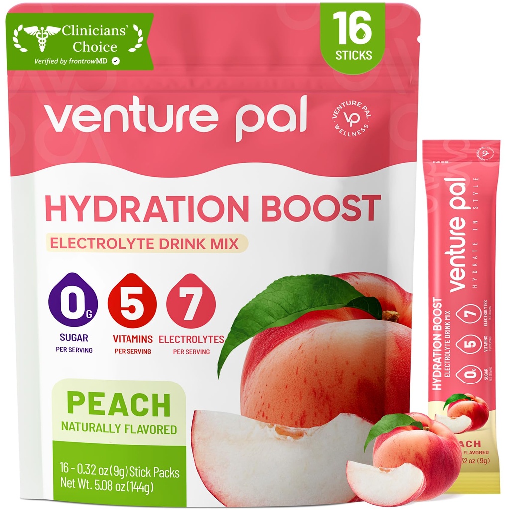 Venture Pal Sugar Free Electrolyte Powder Packets - Liquid Daily IV Hydration Packets CU124; Electrolytes Drink Mix s 5 vitaminy & 7 Electrolytes CU124; Keto Friendly CU124; Non- GMO CU124; Certified Vegan CU124; 16 Sticks