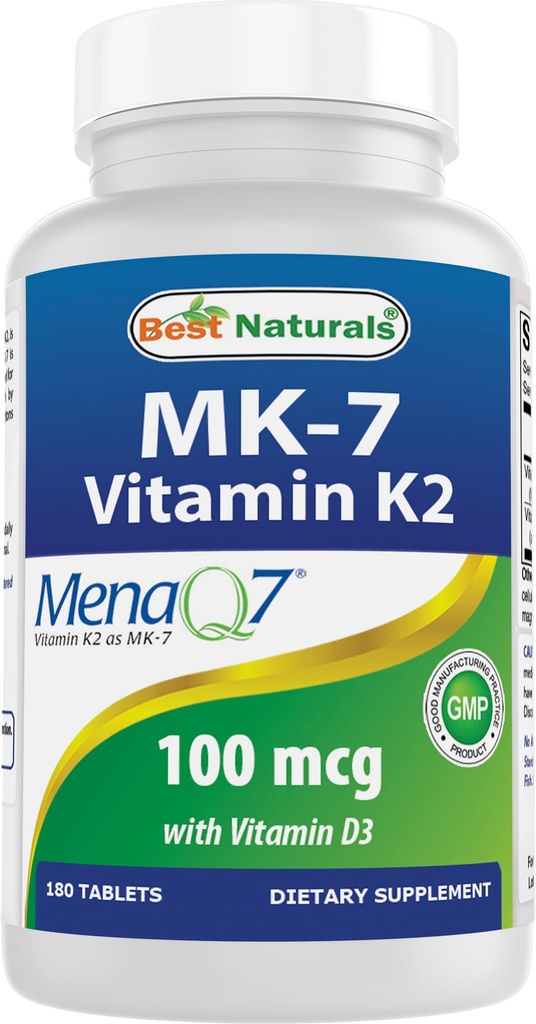 Nejlepší Naturals Vitamin K2 (MK7) s D3 doplněk zdraví kostí a srdce (5000 IU vitaminu D3 & 100 mcg Vitamin K2 MK7), 180 Tablety
