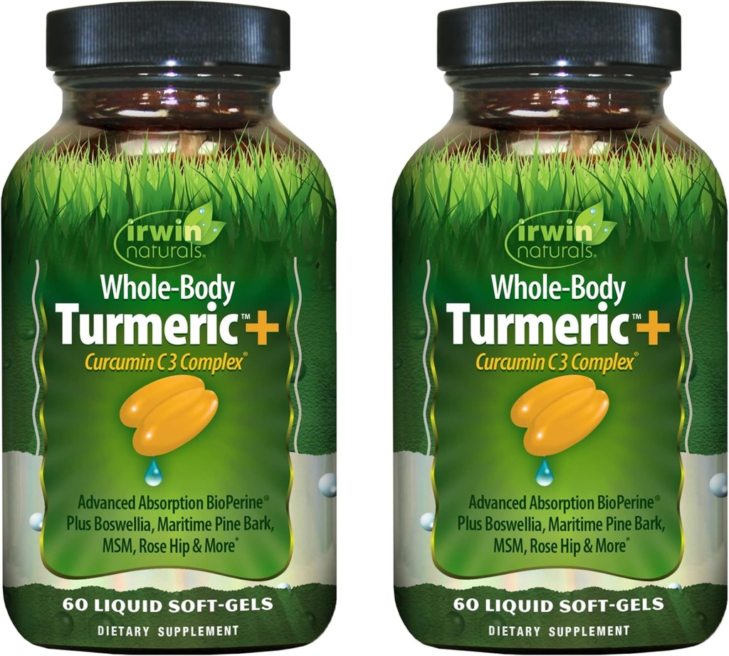 Irwin Naturals Whole Body Turmeric + Curcumin C3 Complex - 60 Liquid Soft- Gels, Pack of 2 - Podporuje Whole- Body Wellness - 60 Celkem Service