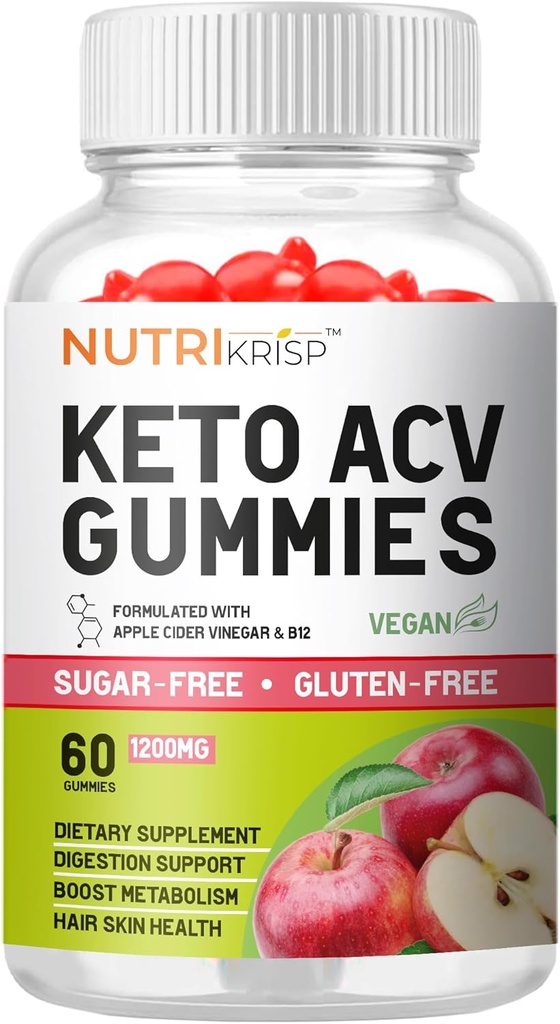 Keto ACV Gummy - Sugar- Free gluten zdarma Pro Active Super jablečný ocet dodatek pro muže ženy - Podpora trávení vlasové kůže (1200MG)