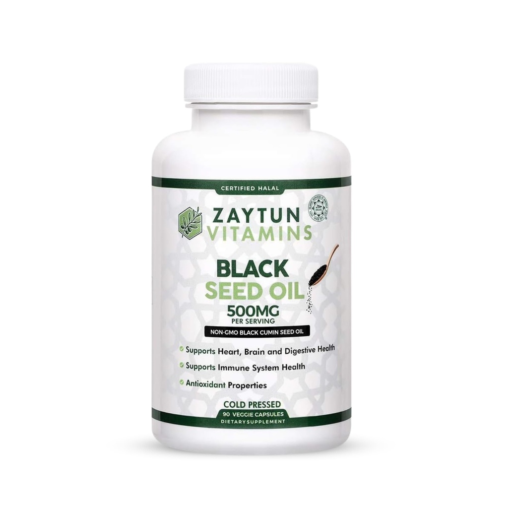 Halal Black Seed Oil, Podporuje srdce, mozek a imunitní zdraví, přírodní antioxidant, Non- GMO, Cold- Pressed, 90 Veggie Kapsle, Made in USA - Halal Vitamíny