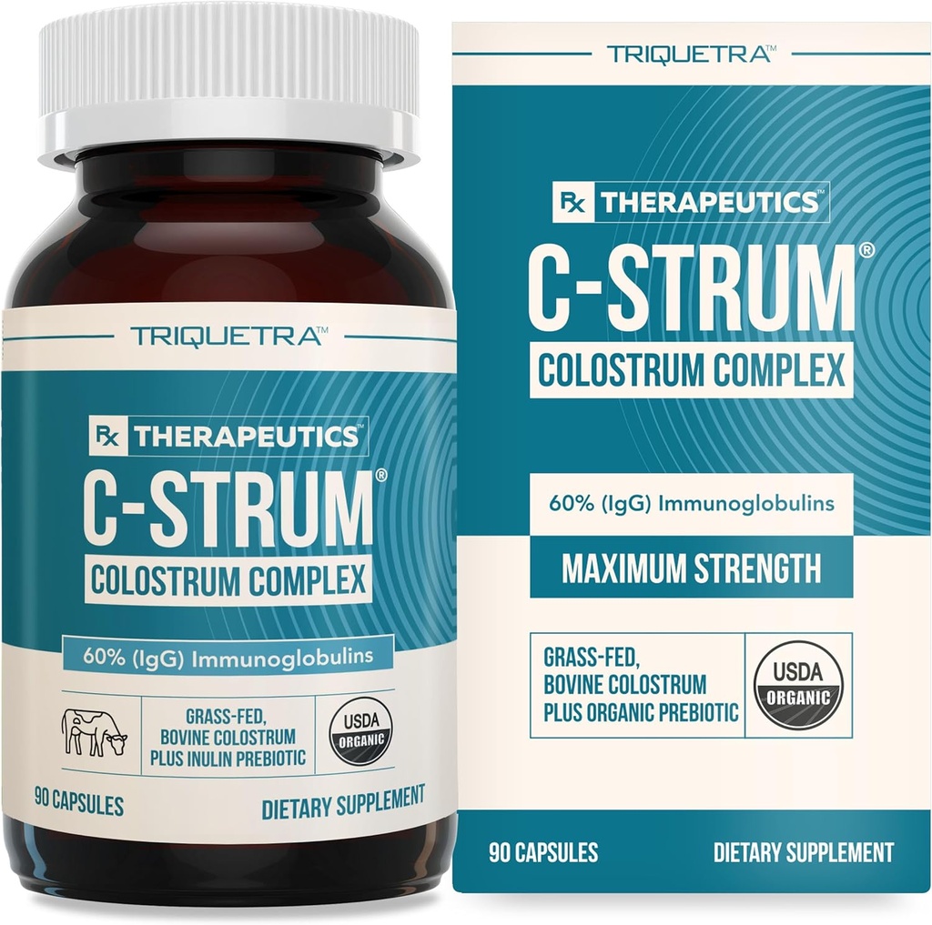 C-Strum ® Organic Bovine Colostrum dodatek, 60% igG, First Milking, Grass Fed, Max Strength Colostrum Kapsle z německých dojnic - Gut, Imunity, Skin & Hair Support (90 počet)