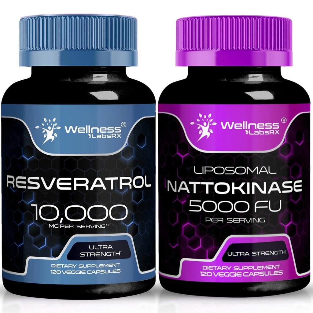 WELLNESS LABSRX Resveratrol Kapsle 10000mg - Příplatek Nattokinázy Kapsle - 5000 FU