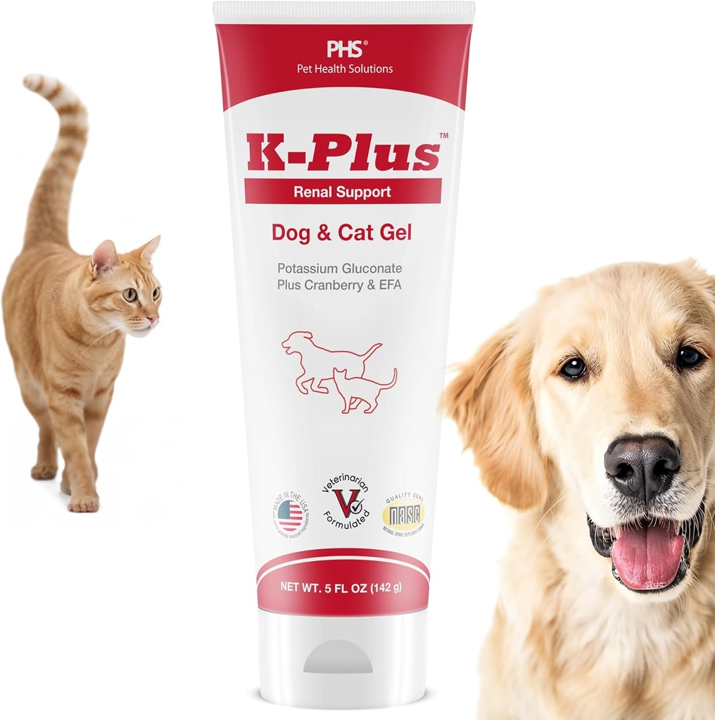 K- Plus gel pro psy a kočky - Citrát draselný a brusinkový dodatek pro ledviny, močový trakt zdraví, UTI Relief, Kamenná prevence, Electrolyte Balance, Muscle & Heart Function - Made in USA - 5 oz