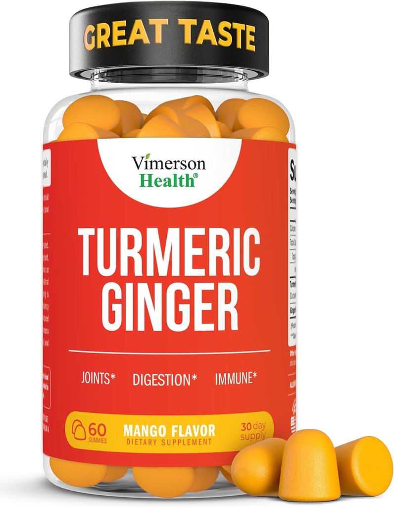 Kurkumin C3 Complex + Ginger Root for Gut & Joint Health - Přírodní kurkumin dodatek 95% Kurkuminoidy. Obsahuje 260mg tumerického extraktu. 60 Mango Flavor Kurkumové gumy