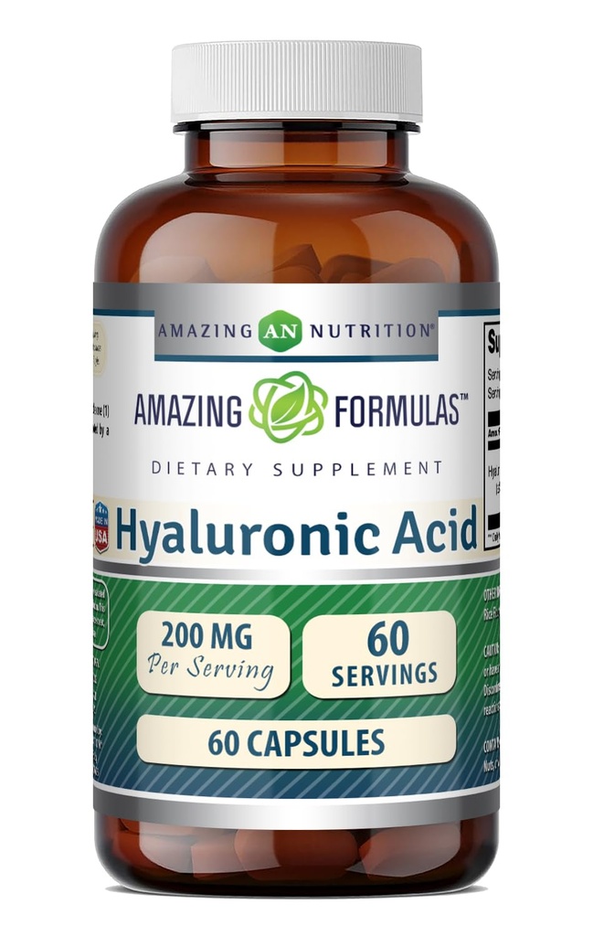 Amazing Appendias Hyaluronic Acid 200 Mg Per Serving Capsule Doplněk 124; Non- GMO Acid 124; Gluten Free Acid 124; Made in USA (60 Počet)