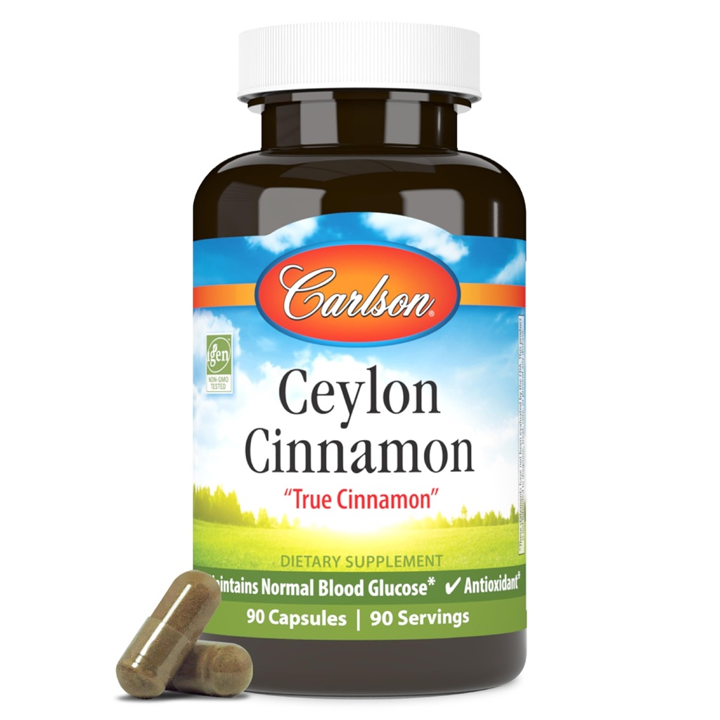 Carlson - Ceylon Skořice, Skořice doplňky, 500 mg, Skořice Extract Pills, Ceylon Skořice Kapsle, 90 Kapsle.