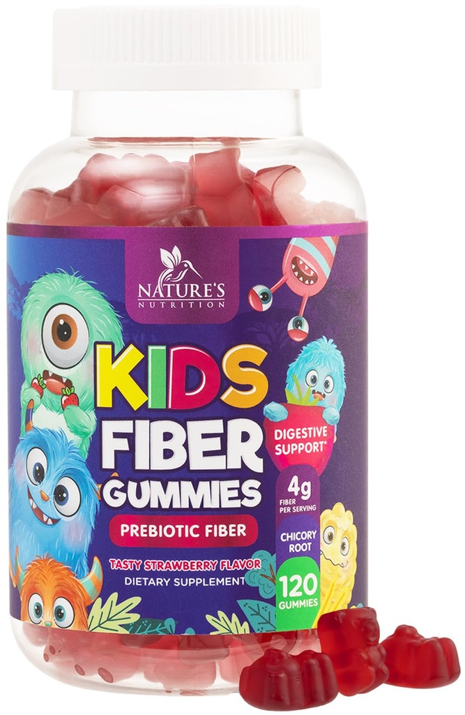 Fiber Gummies for Kids, Denní 4g Gummy Fiber Supplement, Prebiotická stravitelná podpora zdraví - Příroda rostlin na bázi rozpustného vlákna, podporuje Regularitu a stravení pro děti Non- GMO - 120 Gummies