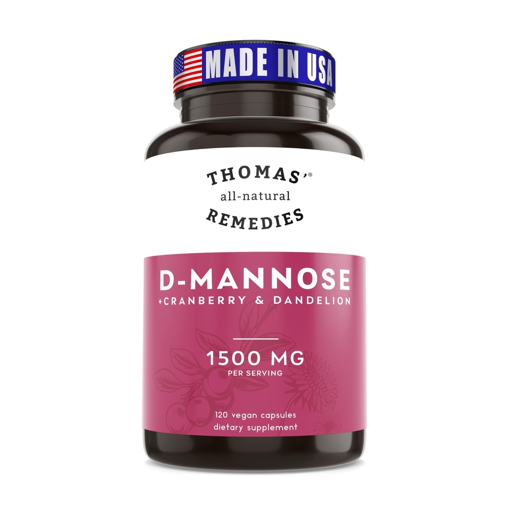 Thomas 'all- natural Remedies D- mannose 1200mg - with Cranberry and Dandelion - Natural Urinary Tract and UTI Health Support - Best dmannose Capsules - NO Fillers, All- Natural, Vegan - 120 Kapsle