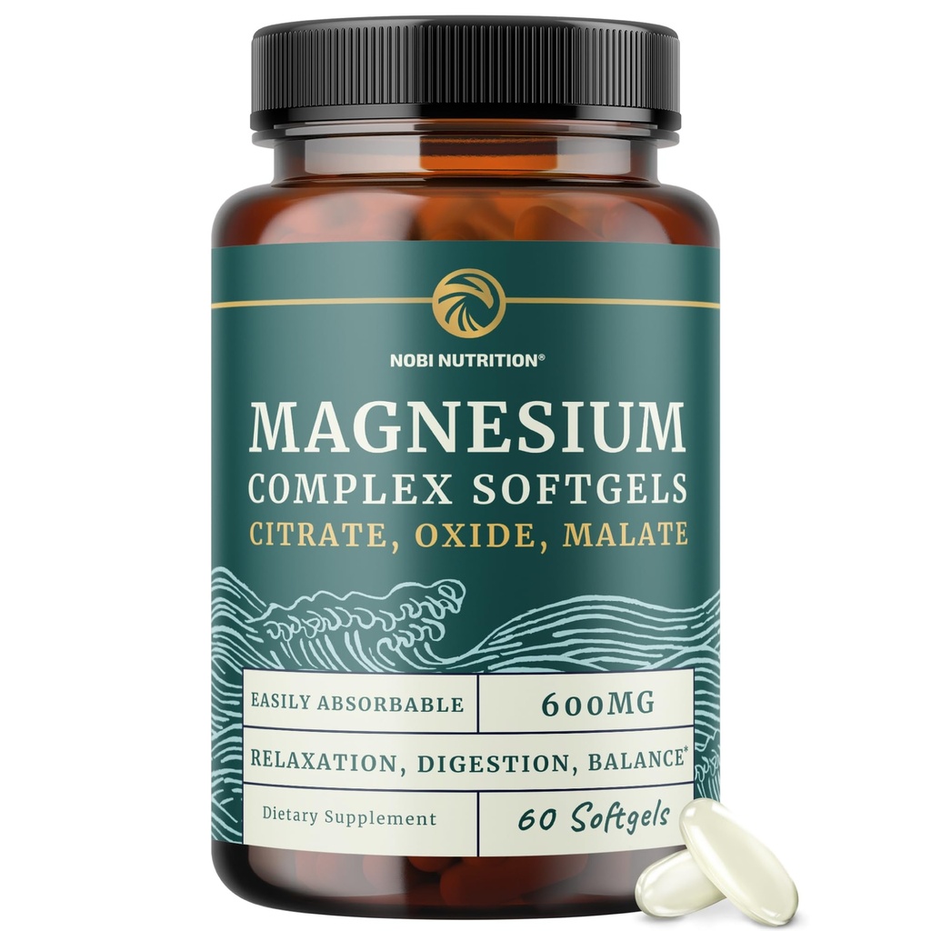 Triple Magnesium Softgels CLAS124; Citrát, Malate, & Oxide CLAS124; Vysoce absorbovatelné doplněk hořčíku pro stravení, klid, nohy křeče, & Podpora spánku CLAS124; 300mg Complex CLAS124; Snadno polykat měkké gely CLAS124; 60 Počet