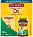 Příroda Vyrobeno vitamín D-3 5000IU 220 Počítání Softgels