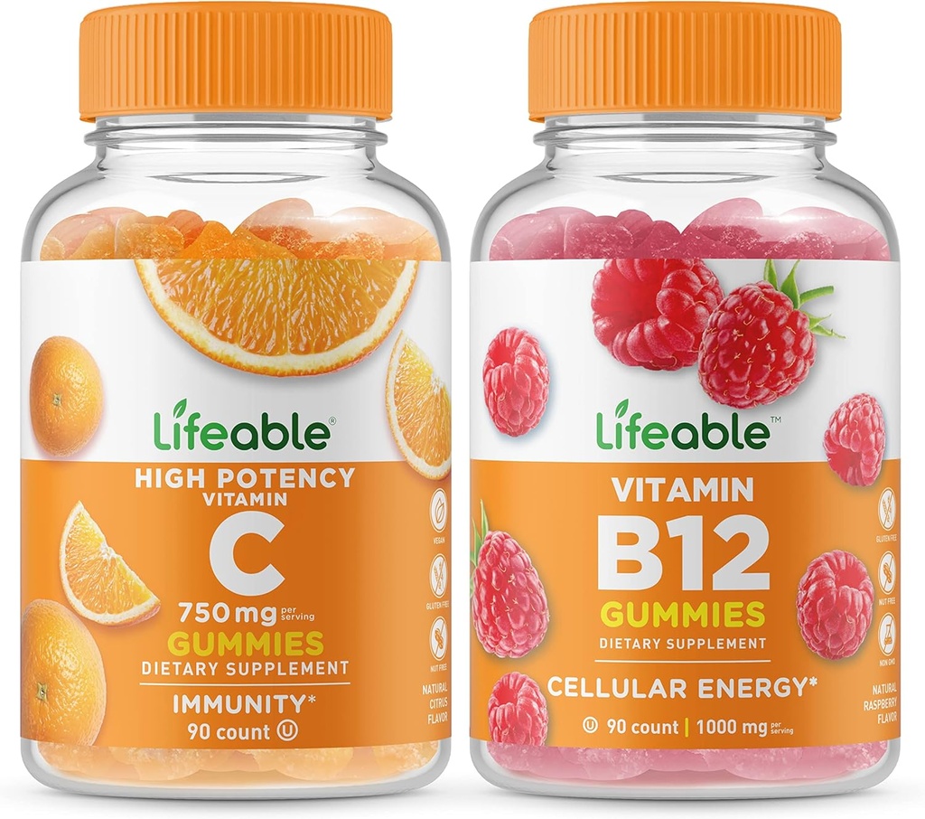 Živý vitamin C 750mg + Vitamin B12, Gummies Bundle - Great Toasting, Vitamin dodatek, Lepek zdarma, GMO zdarma, Žvýkací žlab
