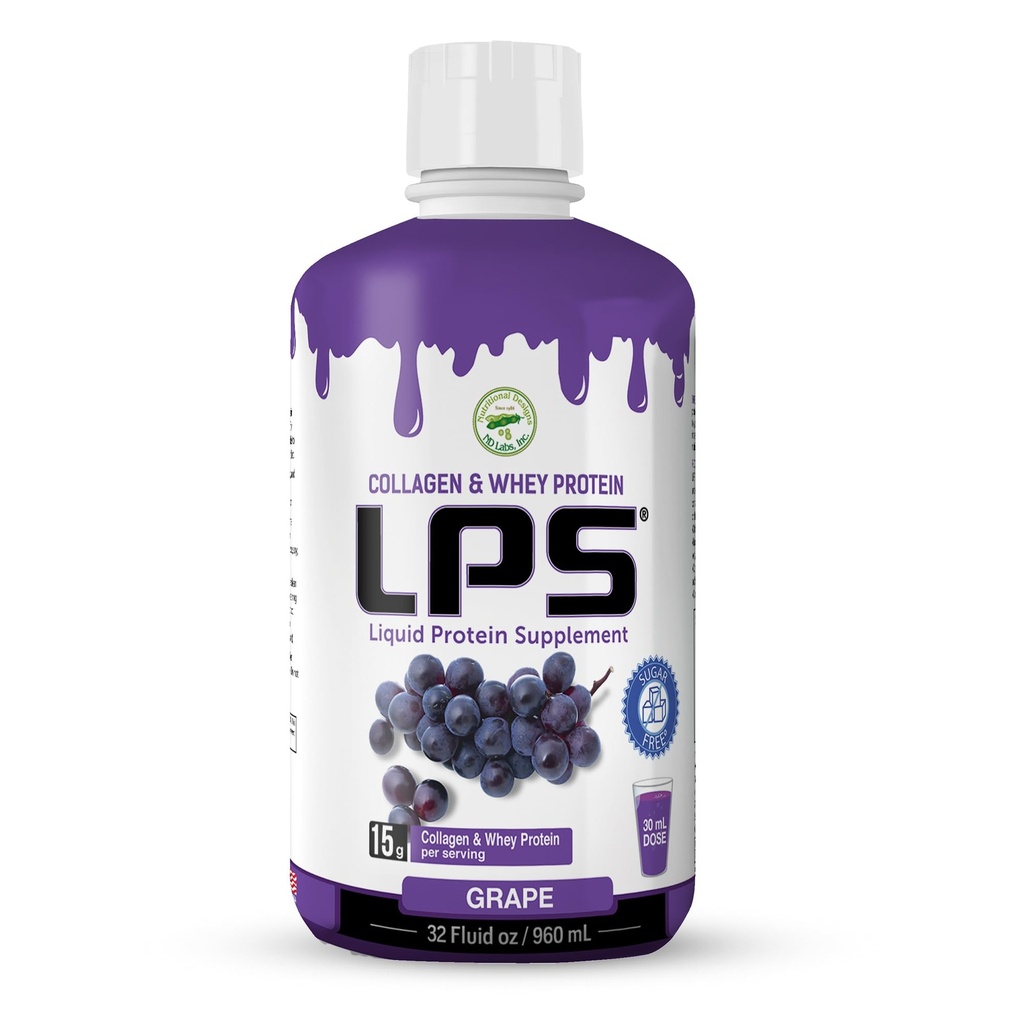 LPS Liquid Collagen & Whey Protein Supplement - Sugar- Free, Dye- Free, Non-GMO Drink - Hydrolyzované kolagen & Syrovátka Peptides podporuje zdravou pleť & vlasy pro muže & ženy, Grape, 32 fl oz