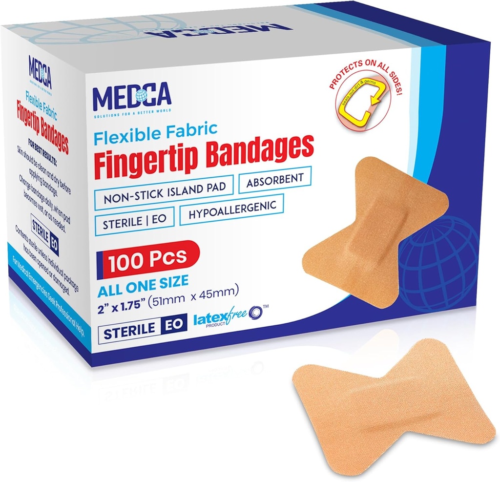 Flexibilní Fabric bandages - Flex Fabric Adhesive Bandages Finger- Tip Care and to Protect Wounds from Infection - (100 Count Box)