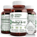 Natural Nutra Vegan methyl B12 1000mcg, Heart Health and Energy Booster Dodatek, Gluten zdarma, Podpora energie transformace, Vylepšení imunitní reakce, Nápověda funkce mozku, 100 Vegan Lozenges