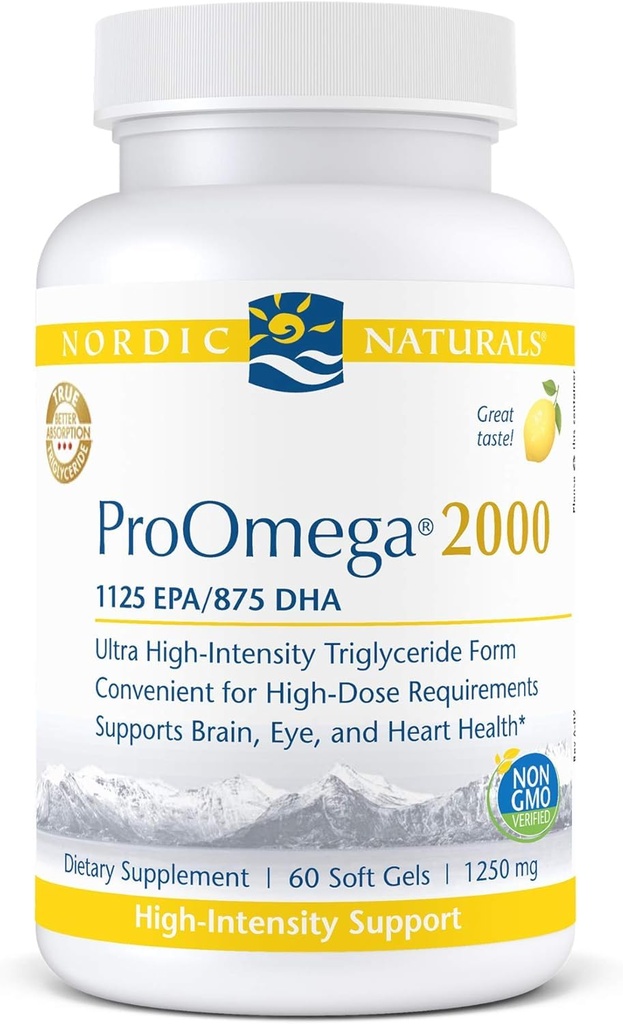 Nordic Naturals ProOmega 2000, Lemon Flavor - 2150 mg Omega33 - 60 Soft Gels - Ultra highhigh- Potency Fish Oil - EPA & DHA - Promotes Brain, Eye, Heart, & Imunitary Health - Non- GMO - 30 Servings