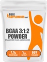 BulkSupplements.com BCAA 3: 1: 2 Prášek - BCAA doplňky, rozvětvený řetězec aminokyselin prášek - bezochucené & gluten zdarma, 1,5g na servírování, 1kg (balení 5) (11 liber)