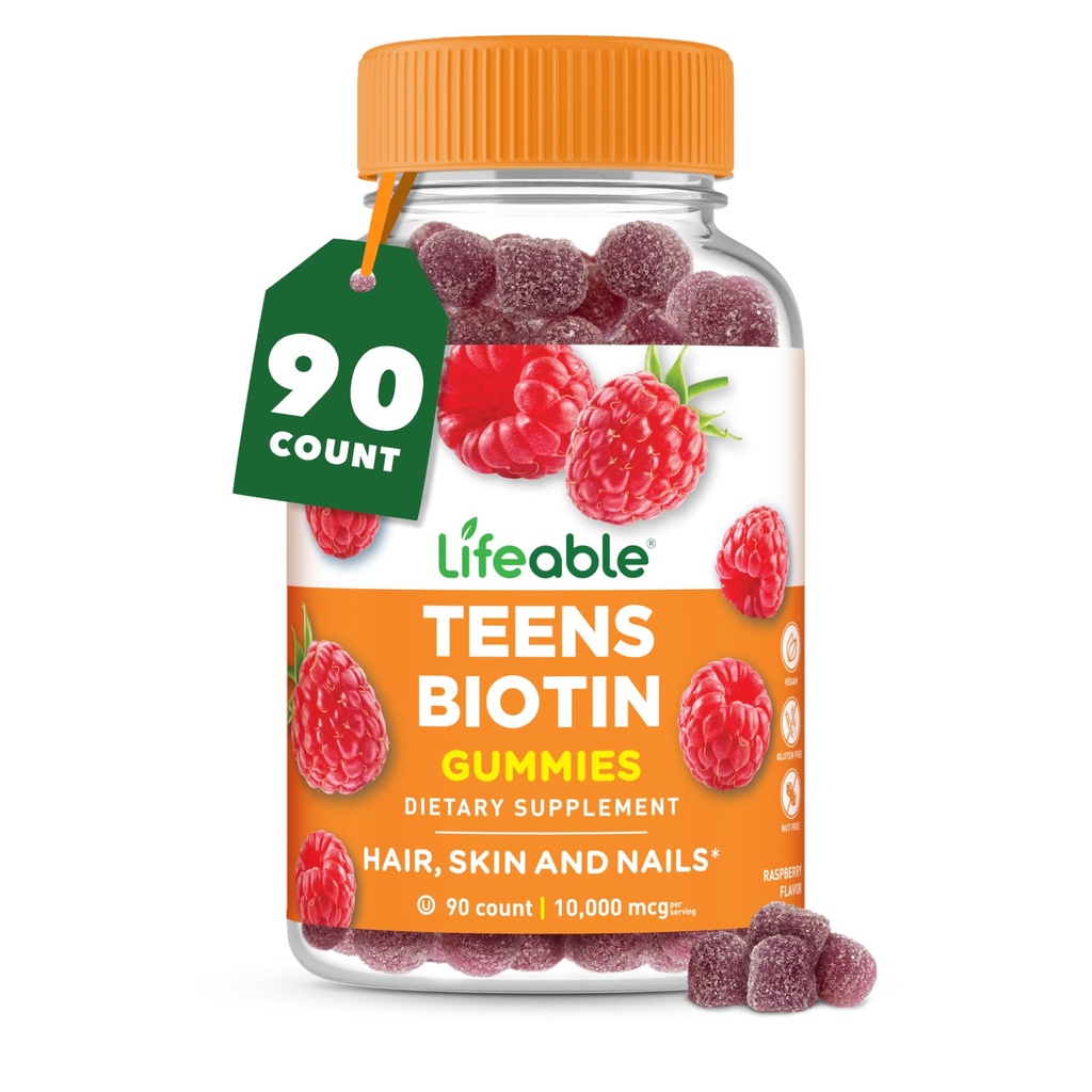 Živé Teens Biotin 10000mcg Gummies PHAR124; Vitamin B7 B7 PHAR124; Vegan Biotin doplněk PHAR124; Velký Ochutnávání Biotin Gummies pro růst vlasů, Zdravá kůže a nehty PHAR124; Biotin Vitamíny pro teens PHAR124; 90 Gummies