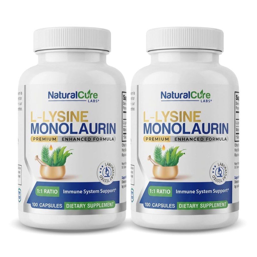 Natural Cure Labs L- Lysin + Monolaurin 600mg 1: 1 Poměr, 2 balení, 200 tobolek