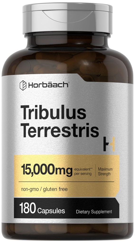Horbäach Tribulus Terrestris pro muže 15000mg CLAS124; 180 Kapsle CLAS124; Maximální síla CLAS124; Non- GMO, gluten zdarma Extract dodatek