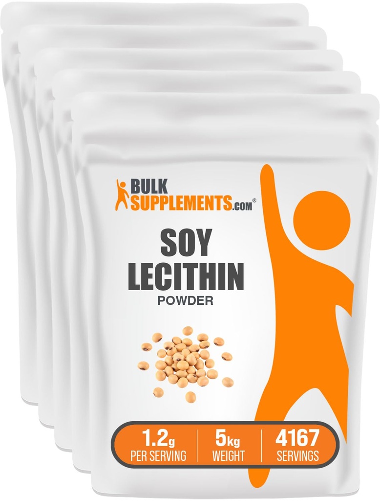 BulkSupplements.com Soy Lecithin Powder - Lecithin Supplement, Lecithin Powder Food Grade - Gluten Free, 1200mg na Serving, 5kg (11 liber) (balení po 5)