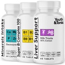 Játra podpora & Pleasant Ranní pilulky 124; Po party doplněk kit s mléčným thistle + Electrolytes & B Komplexní Vitamíny Recovery 124; Rychlá hydratace Duševní zaměření více energie pro lepší vás