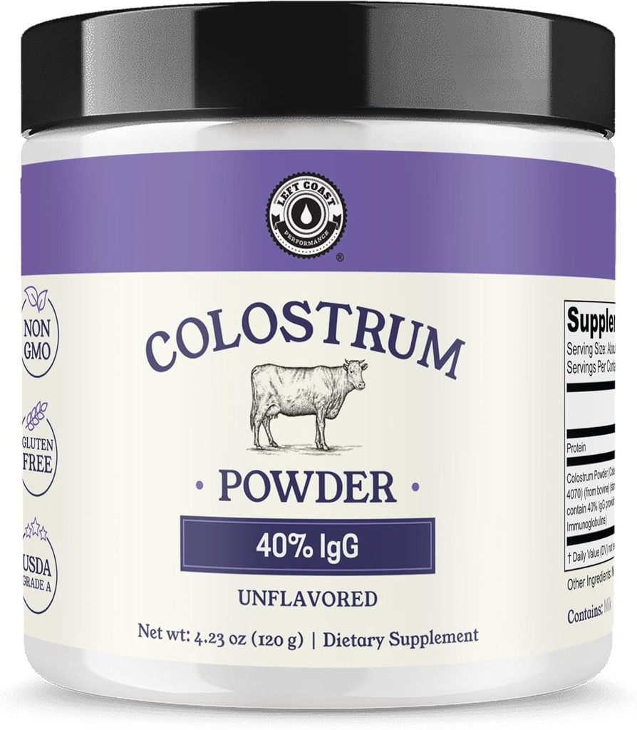 Colostrum Powder 40% IgG - USA Sourced Bovine Colostrum dodatek pro imunitní podporu, Gut Health, Muscle Recovery, a celkově Wellness - Single Ingredient, No Additives, Non- GMO - 60 porcí