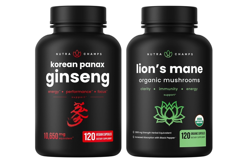 NutraChamps Korean Ginseng Kapsle a Lions Mane Kapsle 2 Balení Bundle