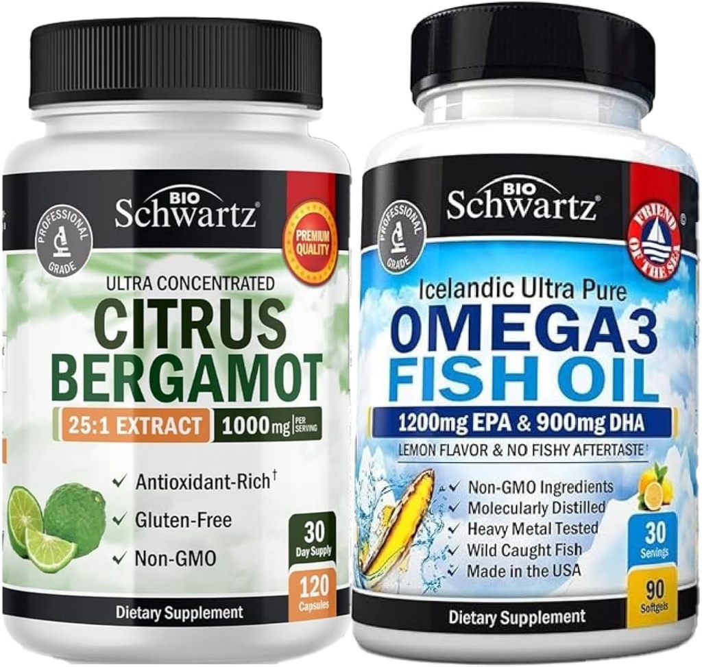 Triple Strenggels Omega 3 Fish Oil (1 měsíční dodávka) Plus 1000mg Citrus Bergamot dodatek (1 měsíční dodávka)
