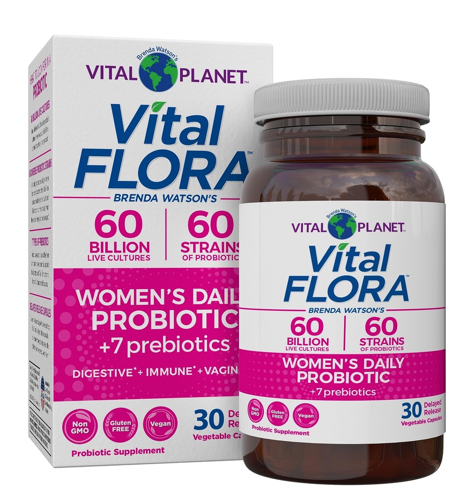 Vital Planet - Vital Flora Ženské Daily Probiotic 60 miliard CFU, 60 Diverse Strains, 7 Organic Prebiotics, Vaginální a imunitní podpora, Bloating, Digestive Health Probiotics pro ženy 30 Kapsle