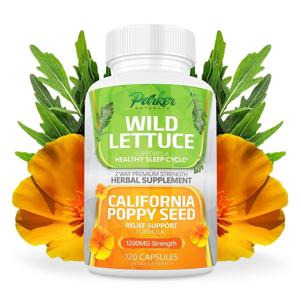 Parker Naturals Wild Lettuce Extract & California Poppy Seed Dodatek, 2 Way Premium Strength Bylinný dodatek pro zdravý spánek & Relief Podpora, 120 Kapsle