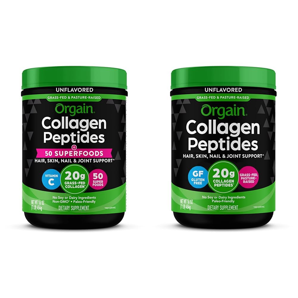 Orgain Hydrolyzed Collagen Powder + 50 Organic Superfoods, 20g Grass Fed Collagen Peptides & Hydrolyzed Collagen Peptides Powder, 20g Grass Fed Collagen - Vlasy, kůže, hřebíky a klouby