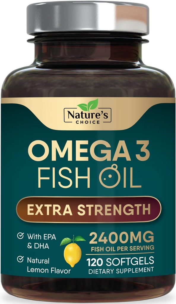 Omega 3 Dodatek k rybím oleji 2400 mg - Triple Strength EPA & DHA Fish Oil Omega 3, Essential Fatty Acids Supplementary Softgels, Brain & Heart Health Supplementary Supplementary, Gluten Free Non- GMO, 120 Softgels