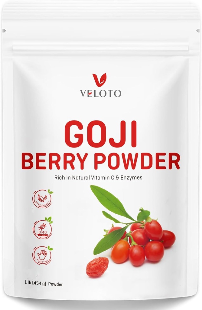 Goji Berry Powder, Wolfberry Extract 10: 1 Čistý Goji Berry Bylinný extrakt Prášek pro oční zdraví, Přírodní vitamín C Antioxidant, Non- GMO, Gluten- Free, Sulfát Free, 1lb (16Oz)