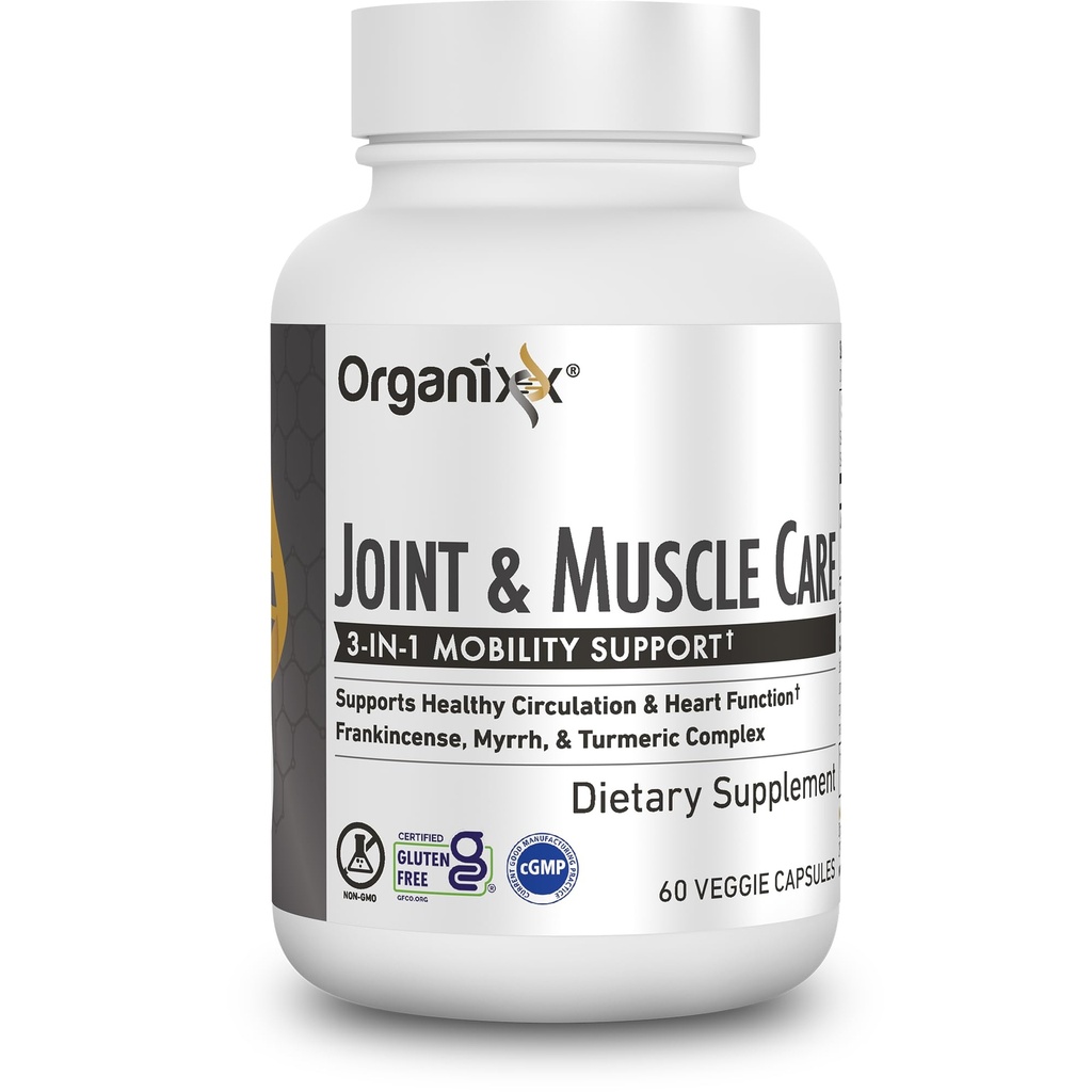 Organixx Joint & Muscle Care Organic Turmeric Supplement, 3-in-1 Frankincense, Turmeric a Myrrh Joint Health & Joint Support Supplement Body Care Capsules, Podporuje otoky, napětí, 60 Kapsle
