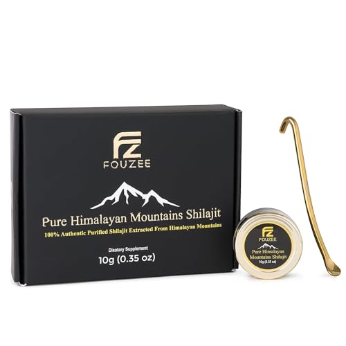 Pure Himalayan Mountains Shilajit - 77% + Fulvic Acid Authentic Hard Constency, Natural Source of Fulvic Acid, Over 85 Trace Minerals, Includes Stainless Steel Spoon (10 Grams)