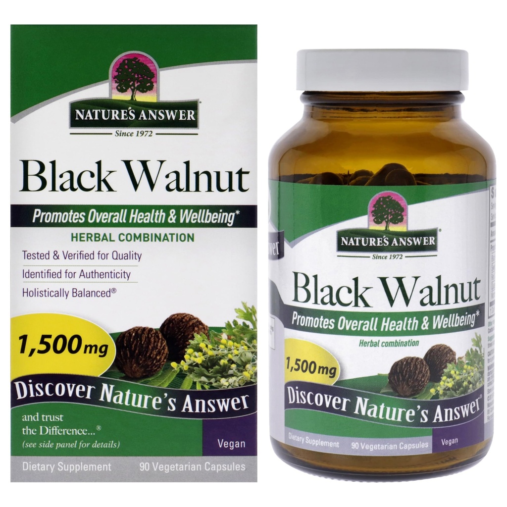 Odpověď přírody Black Walnut Complex Vegetarian Capsules Powder, 90- Count Black Walnut OR 124; Vegan OR 124; Non- GMO Black Walnut Wormwood OF 124; Natural Cleanser OF 124; Detoxifier Support