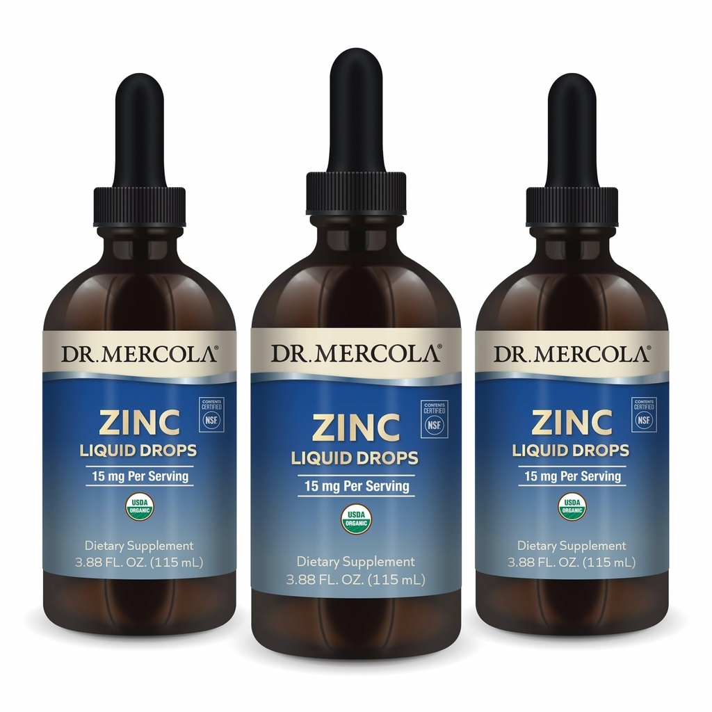 Dr. Mercola zink Liquid Drops - Podporuje imunitní a organové zdraví - 15 mg organické zinek Liquid Drops - USDA Organic - Non- GMO, gluten- Free & Soy- Free - 3.88 fl oz (3 Pack)